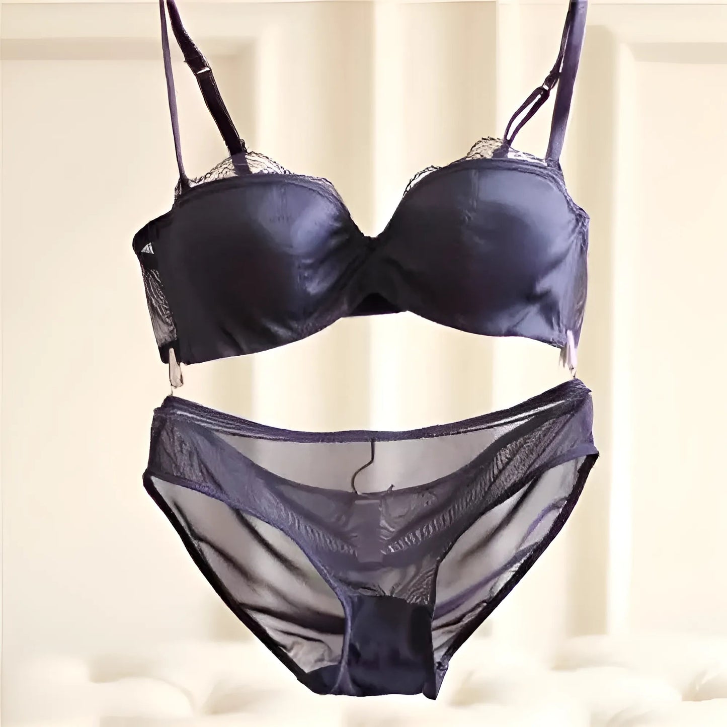 Bleu Ensemble de lingerie en dentelle satinée