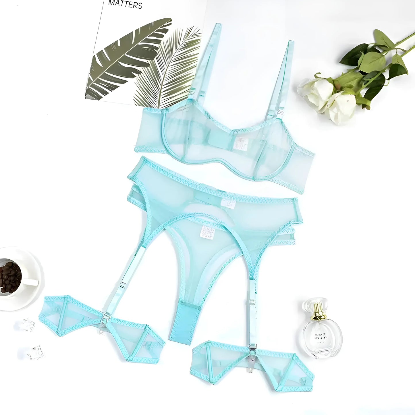 Bleu Ensemble de lingerie en maille