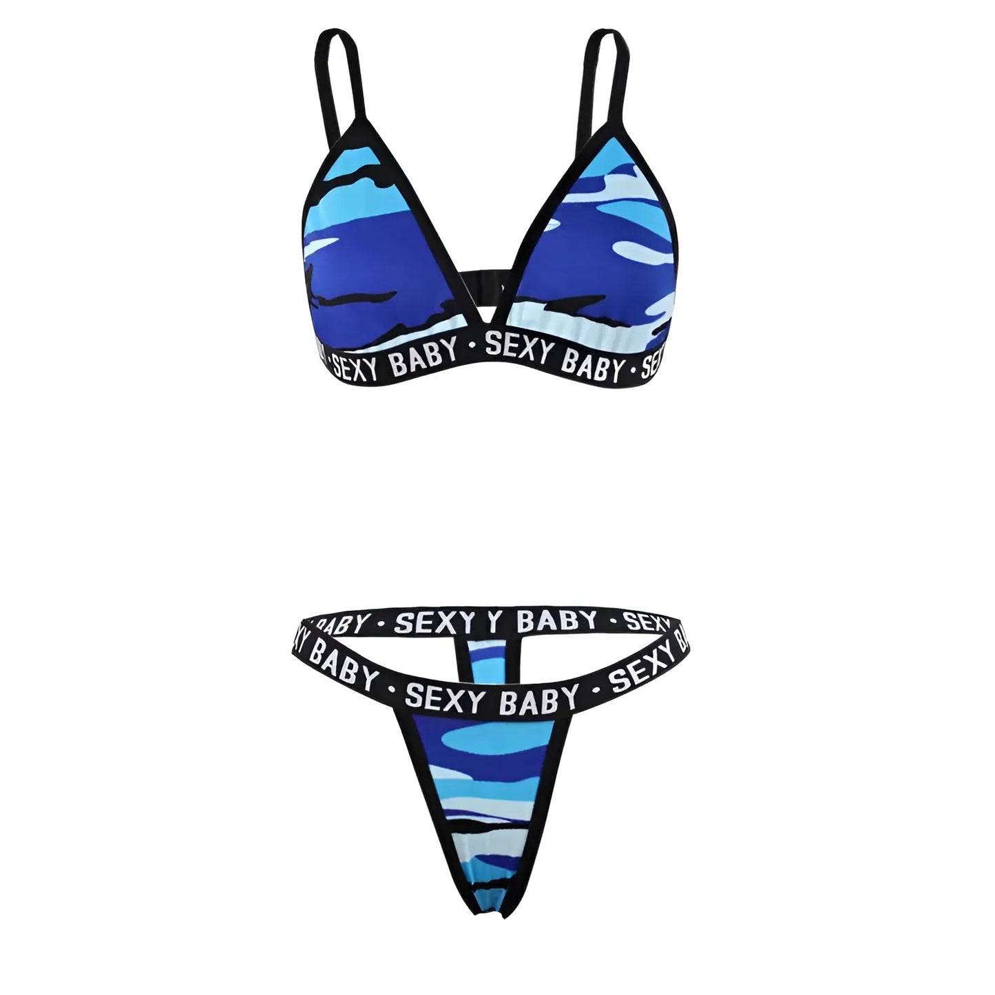 Bleu Ensemble de lingerie imprimé camouflage