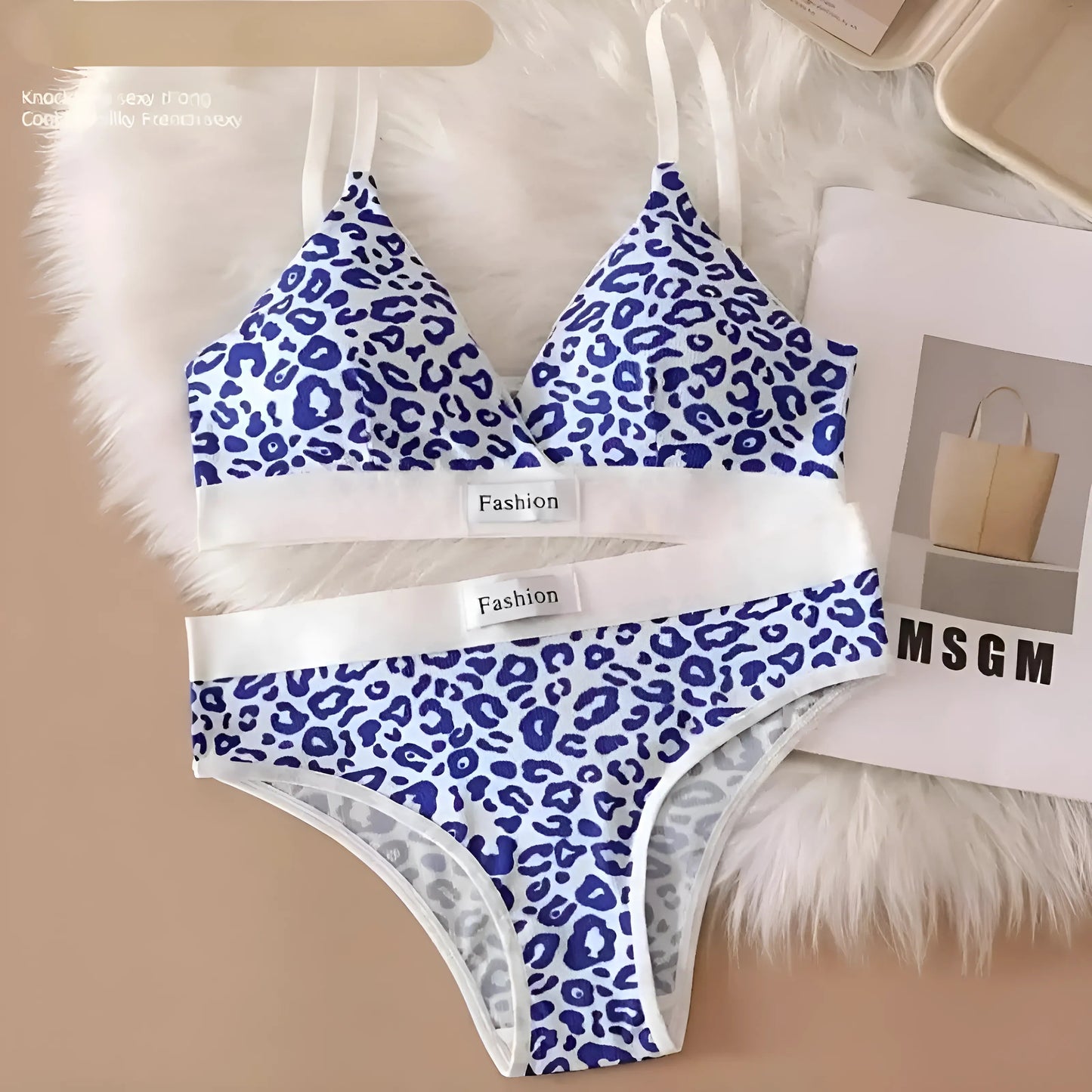 Bleu Ensemble de lingerie imprimé léopard