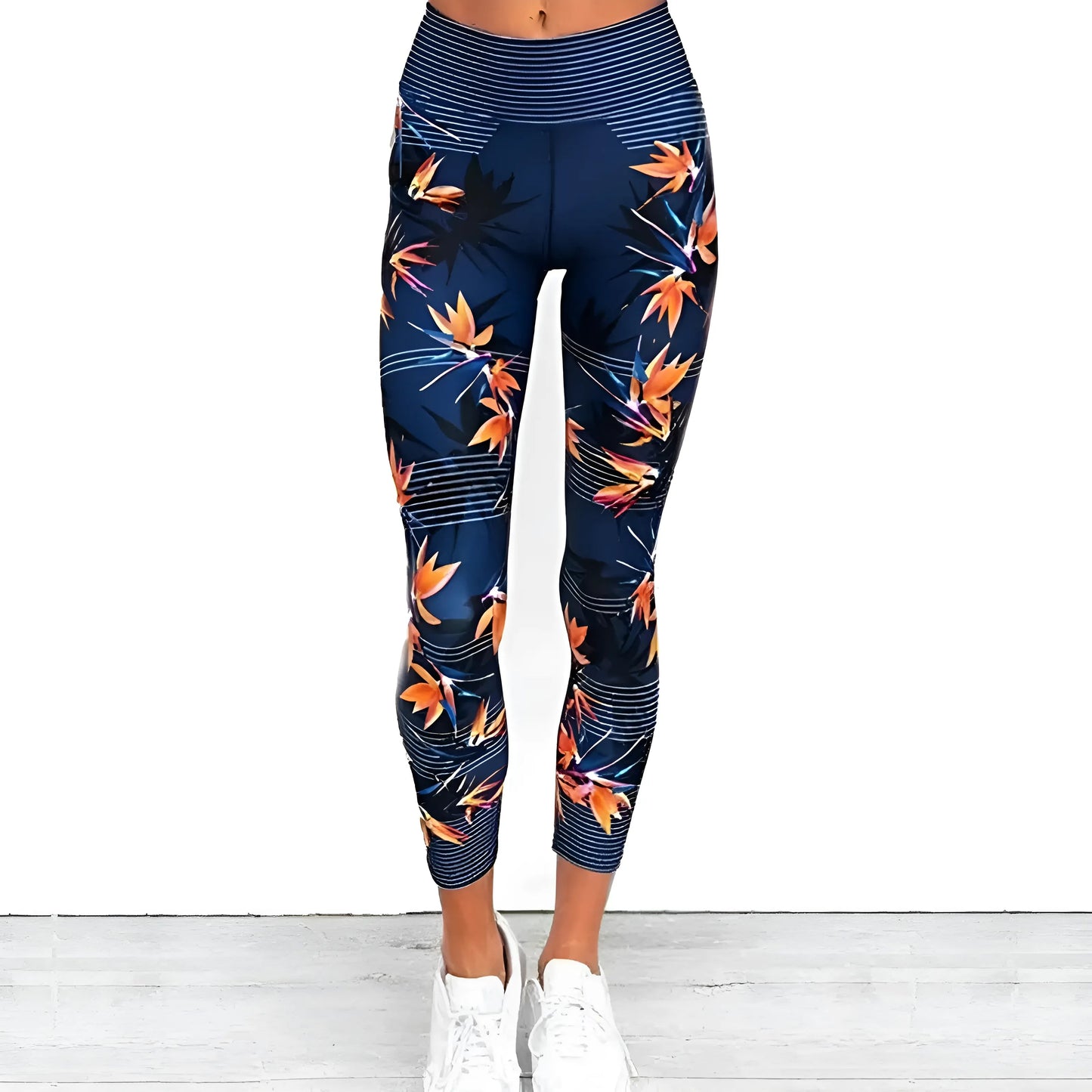Bleu Leggings de sport à imprimé floral