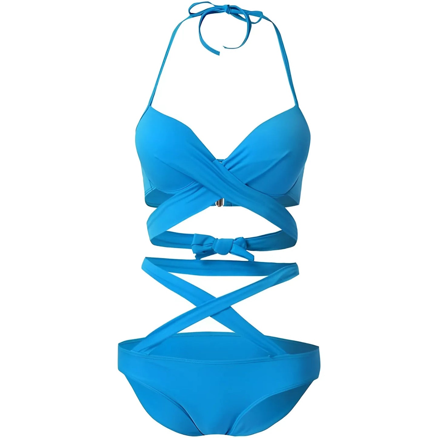 Bleu Maillot de bain deux pièces avec bretelles