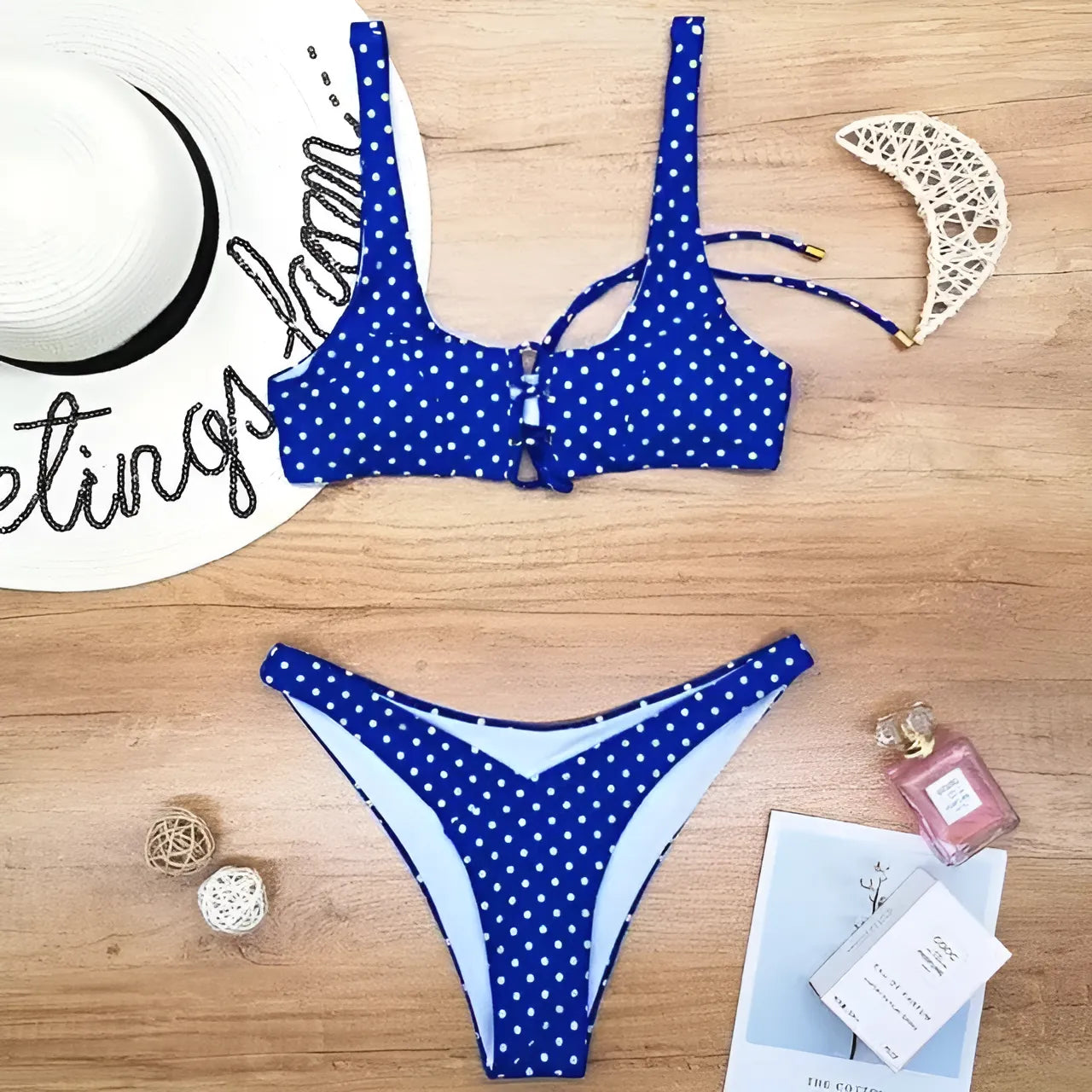 Bleu Maillot de bain deux pièces avec lien au buste