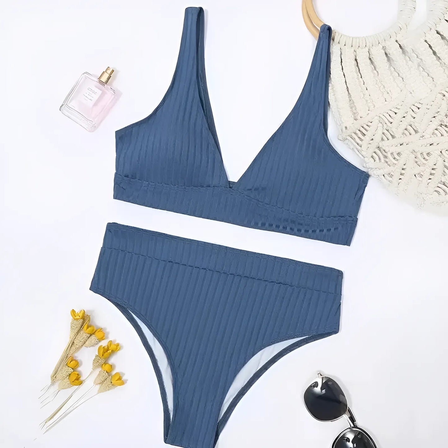 Bleu Maillot de bain deux pièces rayé