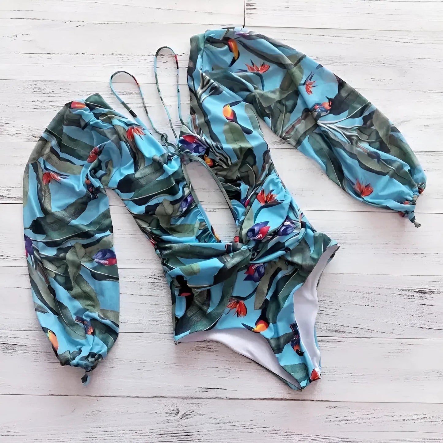 Bleu Maillot de bain une pièce à manches longues
