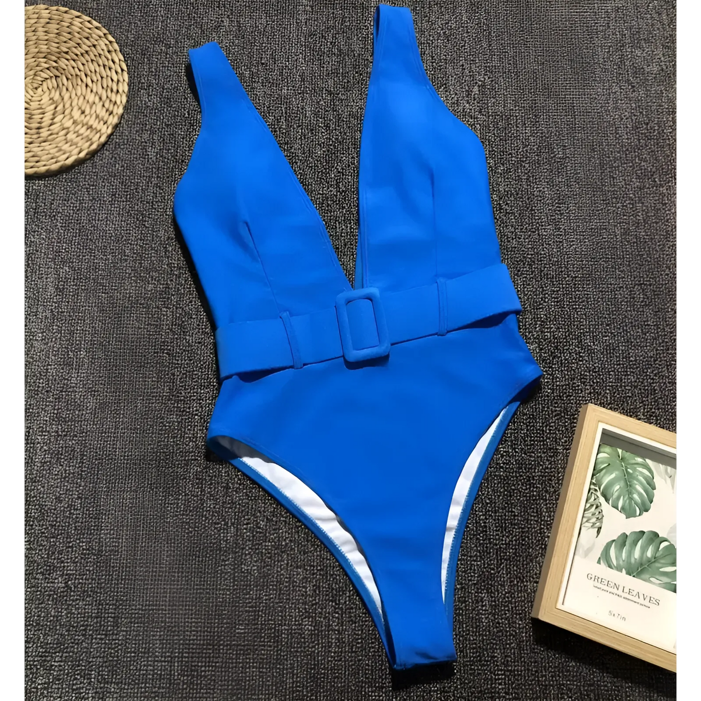 Bleu Maillot de bain une pièce avec ceinture à la taille