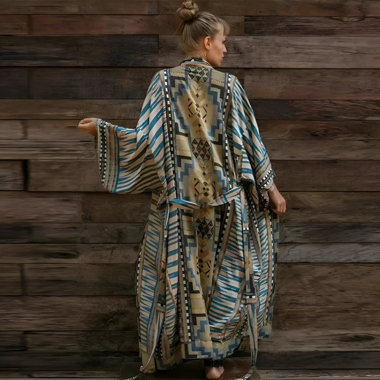 Bleu Motif aztèque Kimono de plage