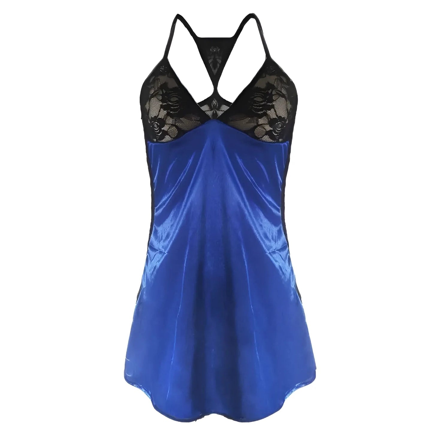 Bleu Nuisette en soie avec dos en dentelle
