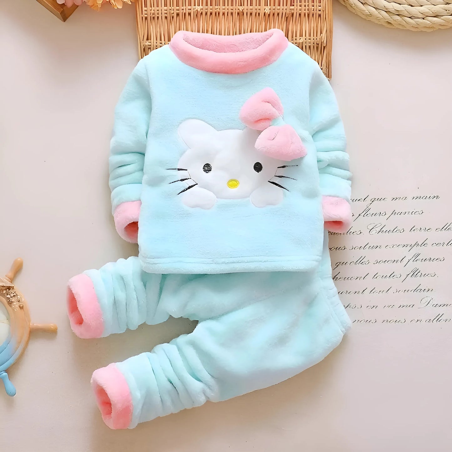 Bleu Pyjamas en peluche pour enfants sur le thème des chats
