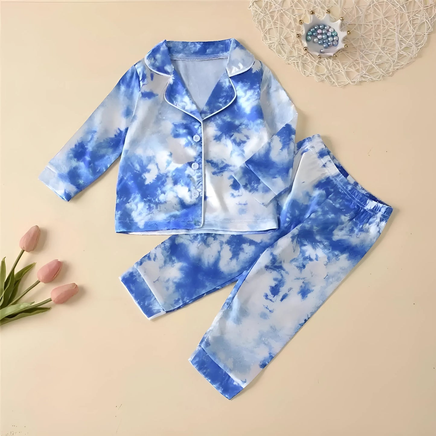 Bleu Pyjamas en soie pour enfants