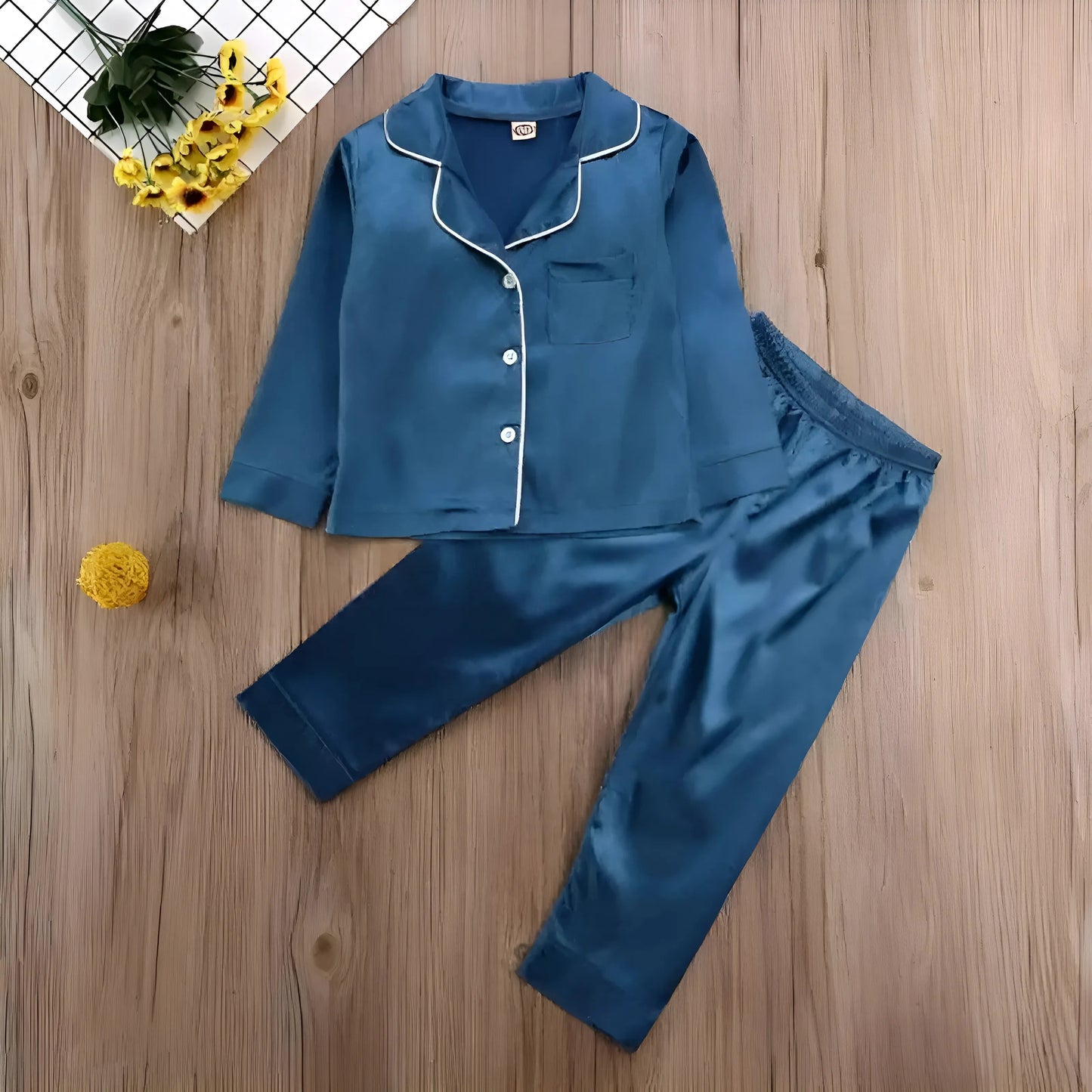 Bleu Pyjamas en soie pour enfants