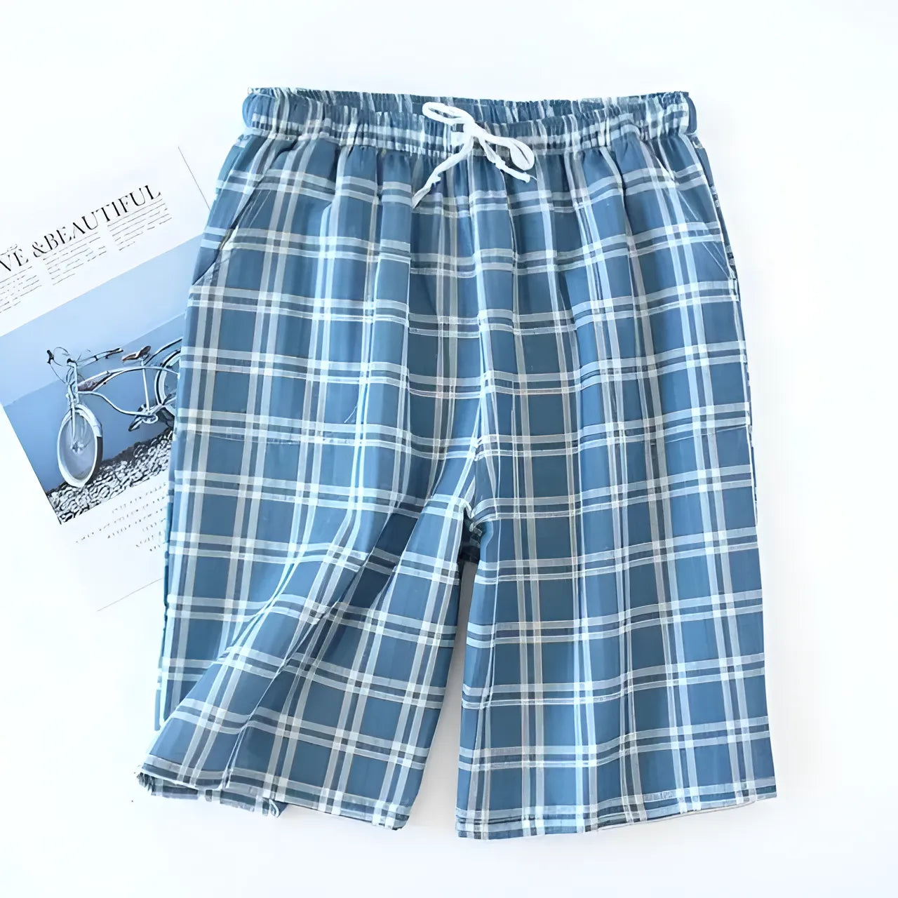 Bleu Shorts de sommeil à carreaux