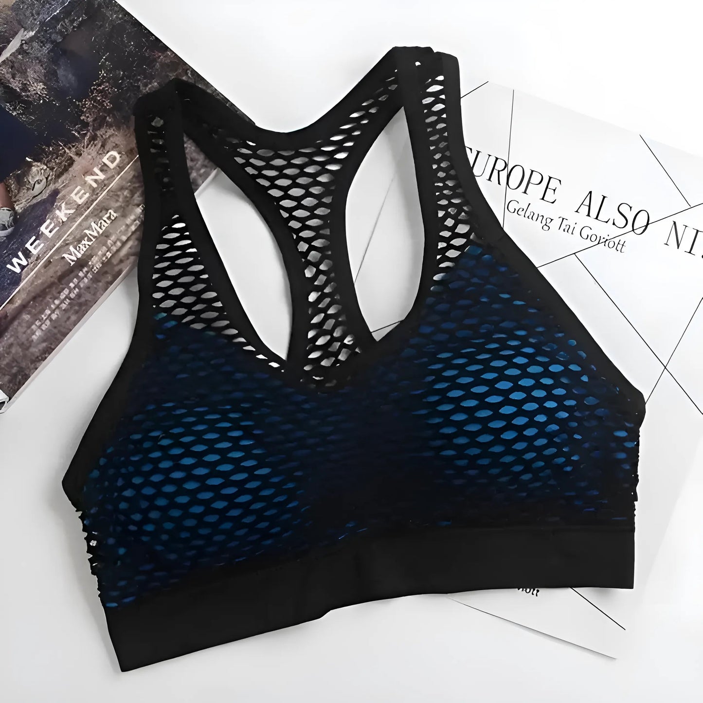 Bleu Soutien-gorge de sport avec détail en mesh