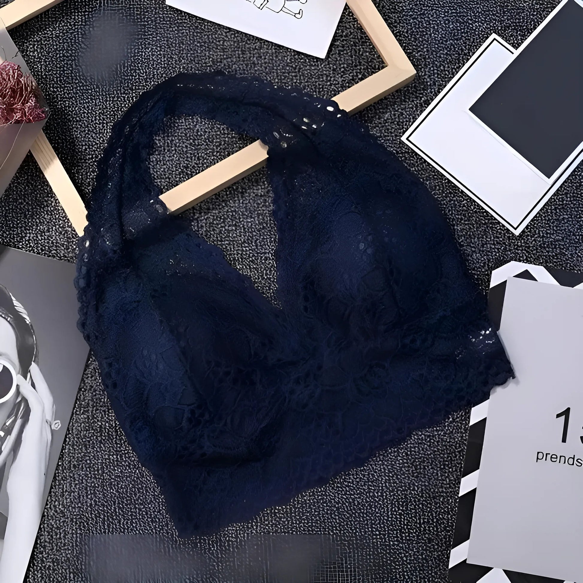 Bleu Soutien-gorge halter à dentelle