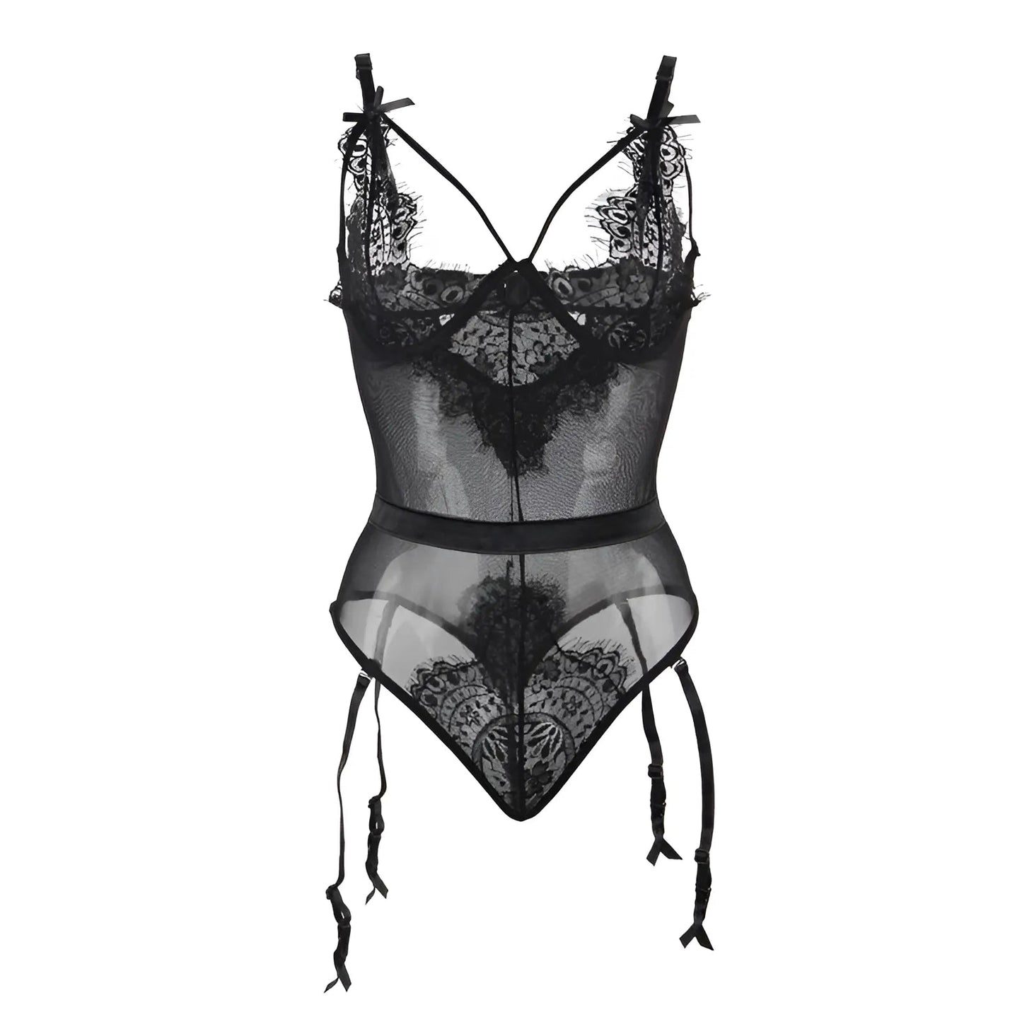 Body en dentelle grande taille avec des bretelles décoratives