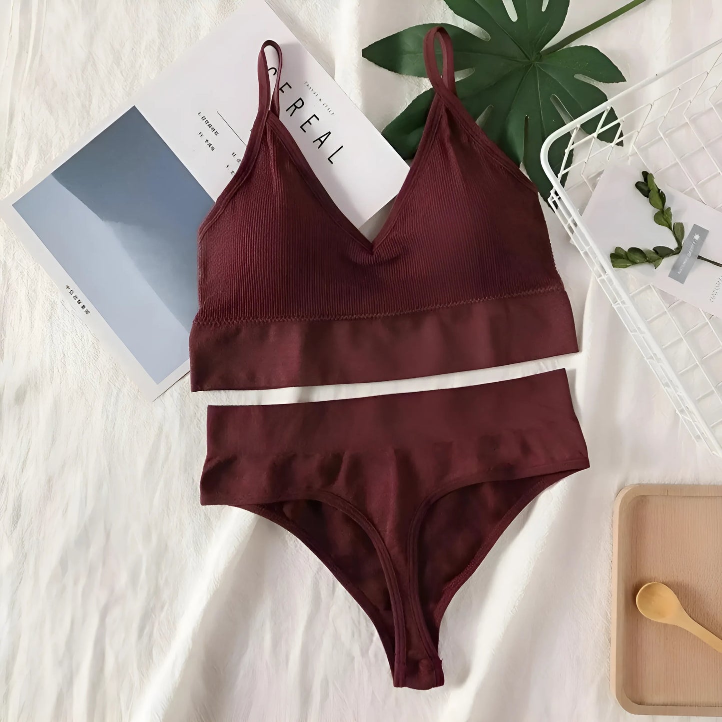 Bourgogne Ensemble de lingerie côtelé