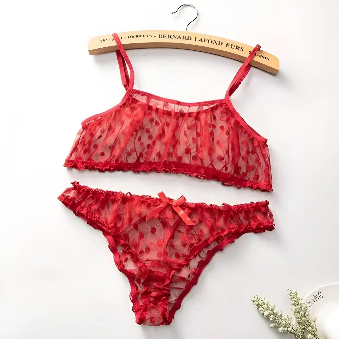 Bourgogne Ensemble de lingerie en dentelle à pois