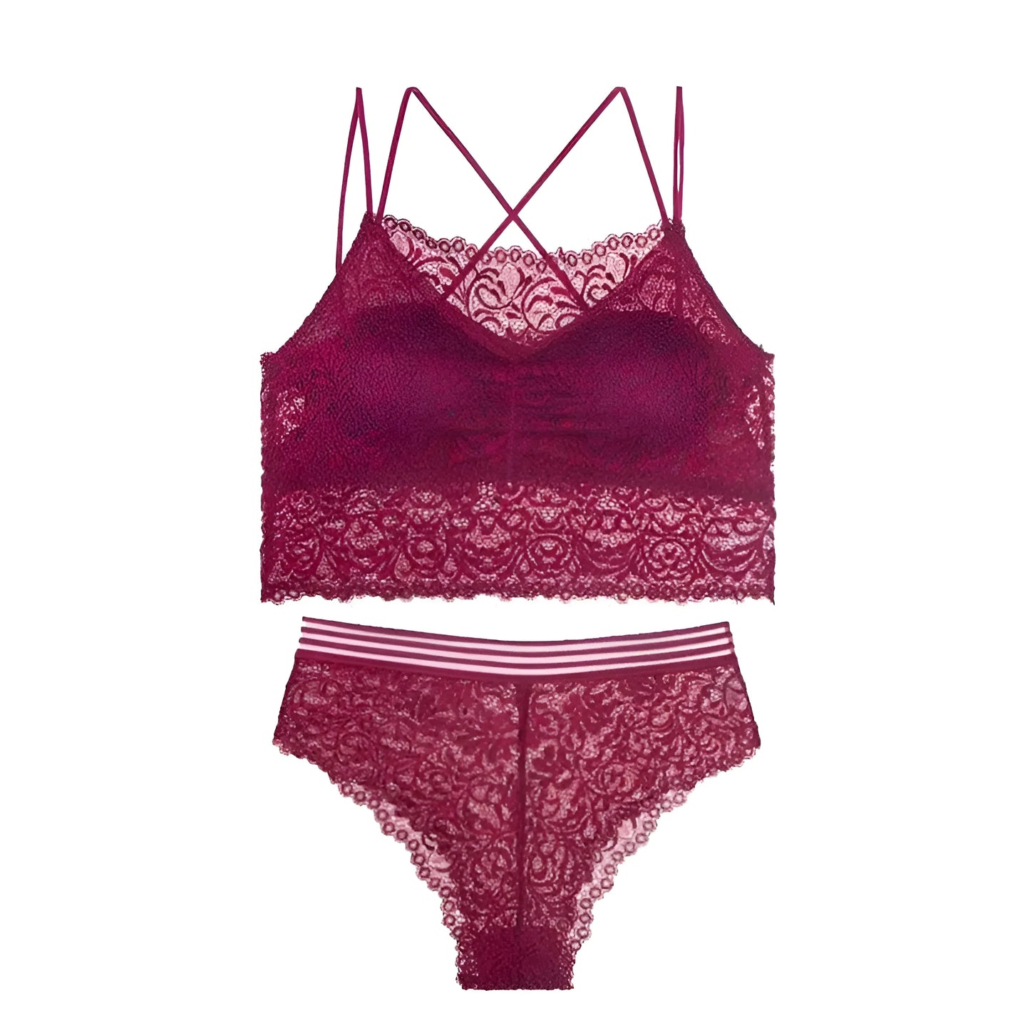 Bourgogne Ensemble de lingerie en dentelle avec haut décolleté
