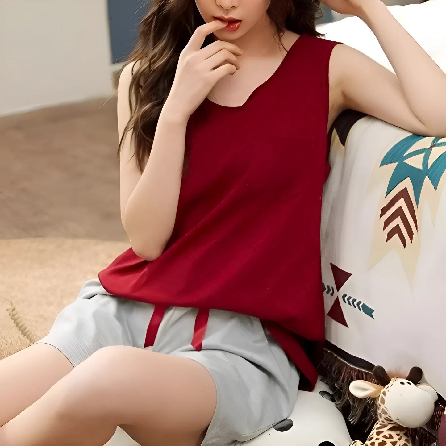 Bourgogne Ensemble de pyjama sans manches pour femmes