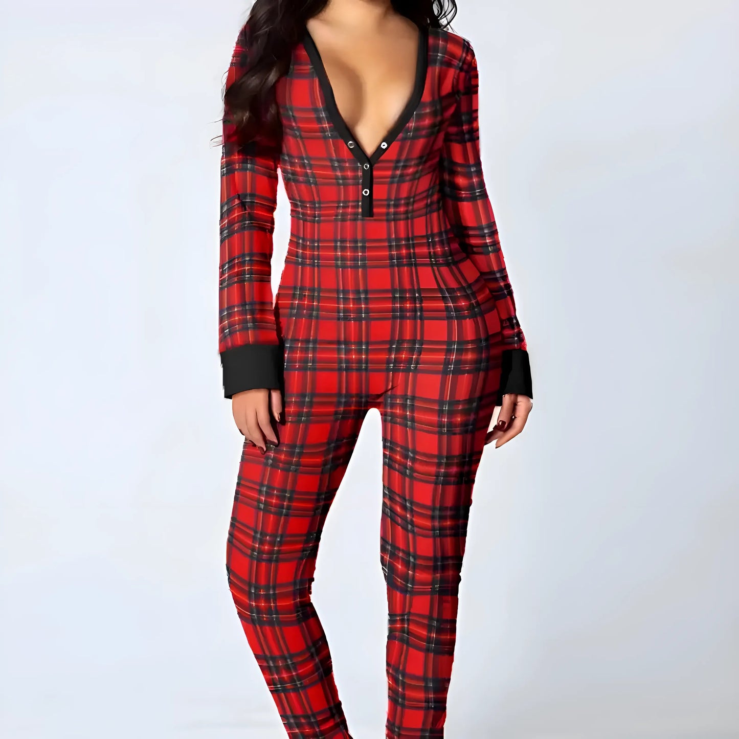 Bourgogne Pyjama une pièce imprimé Noël pour femmes