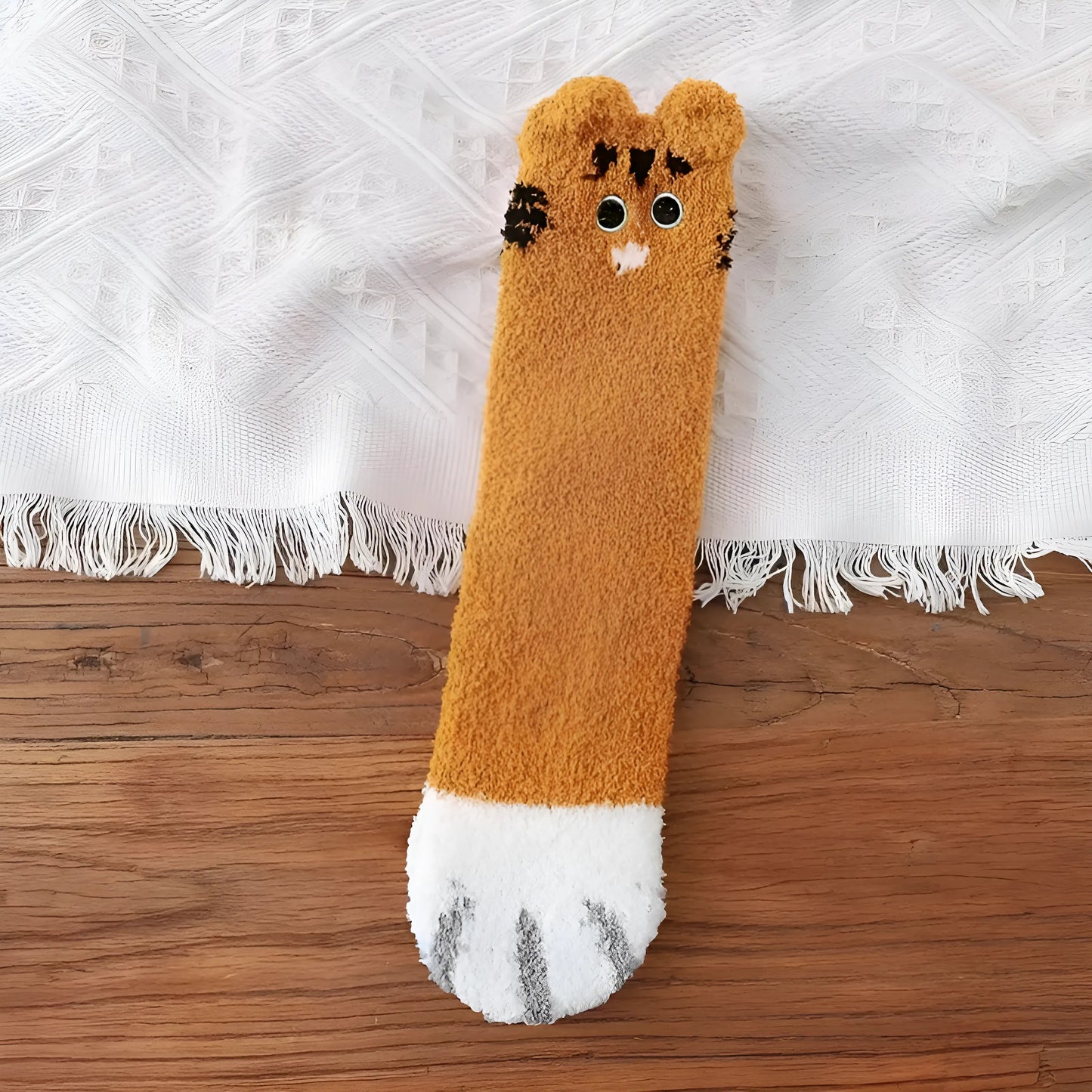 Caramel Chaussettes pour femmes duveteuses avec motif de chat