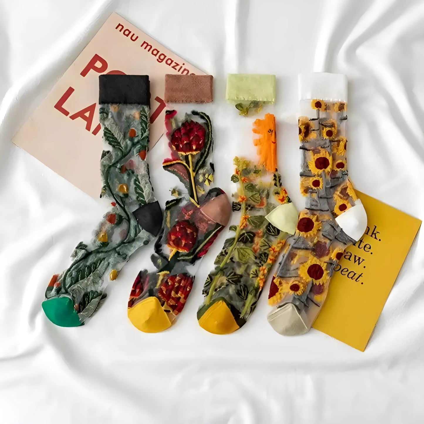 Chaussettes à motif floral transparent