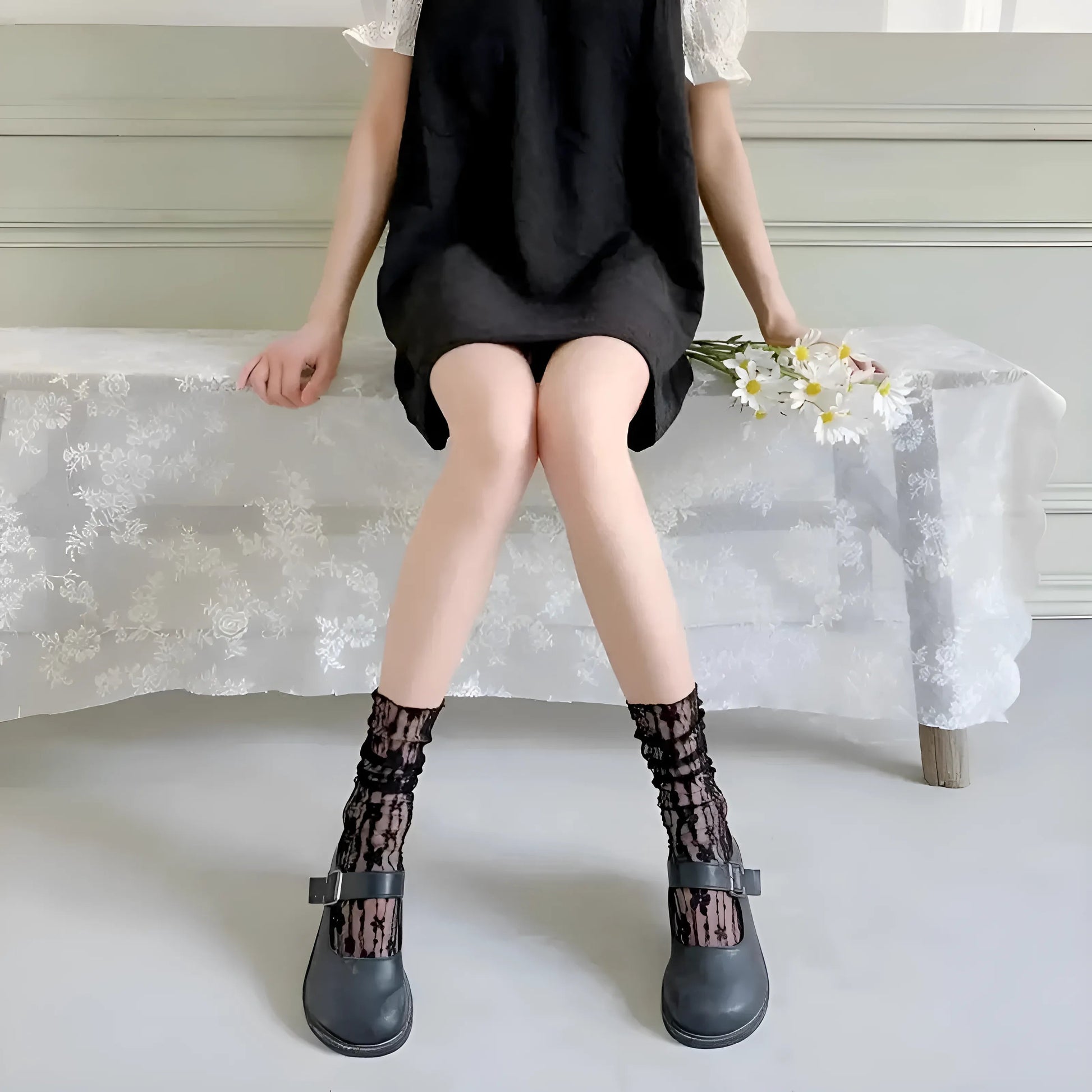 Chaussettes en dentelle florale
