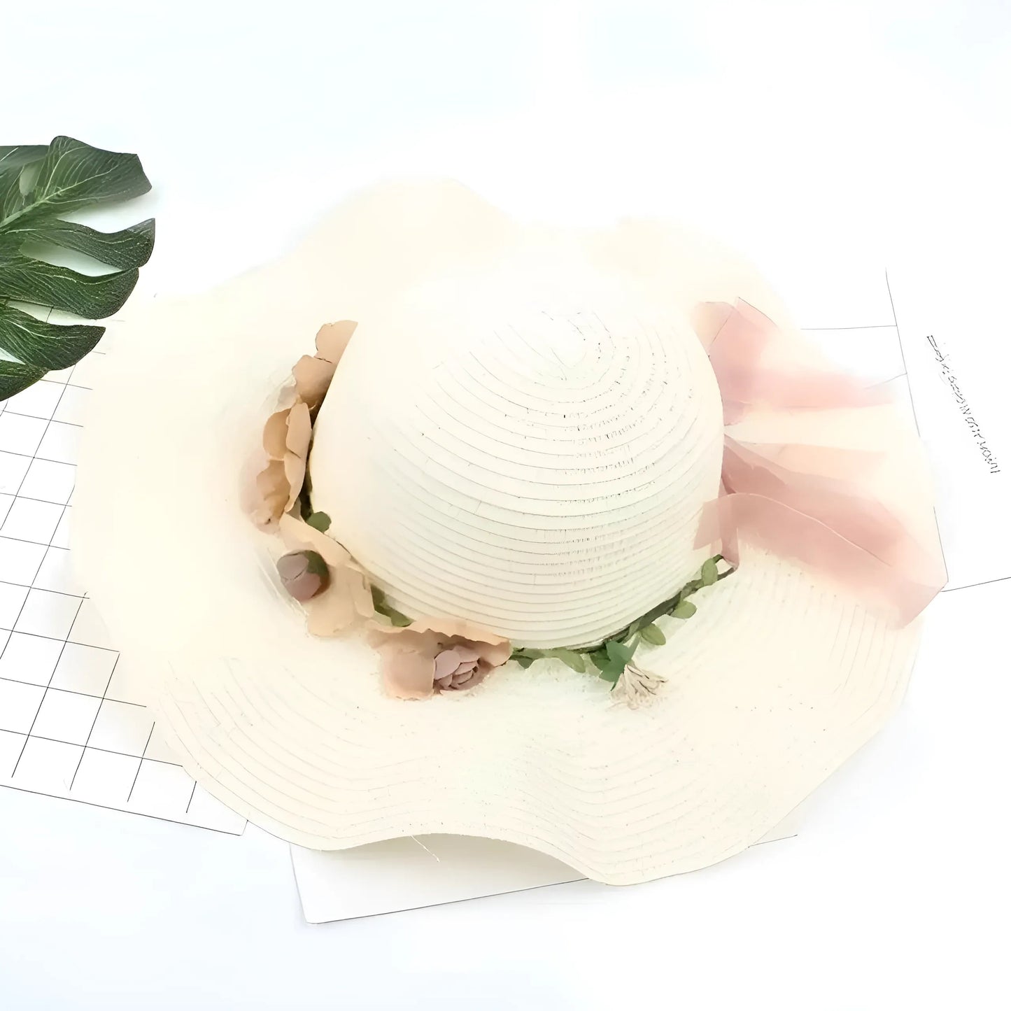 Crème Chapeau de plage fleuri