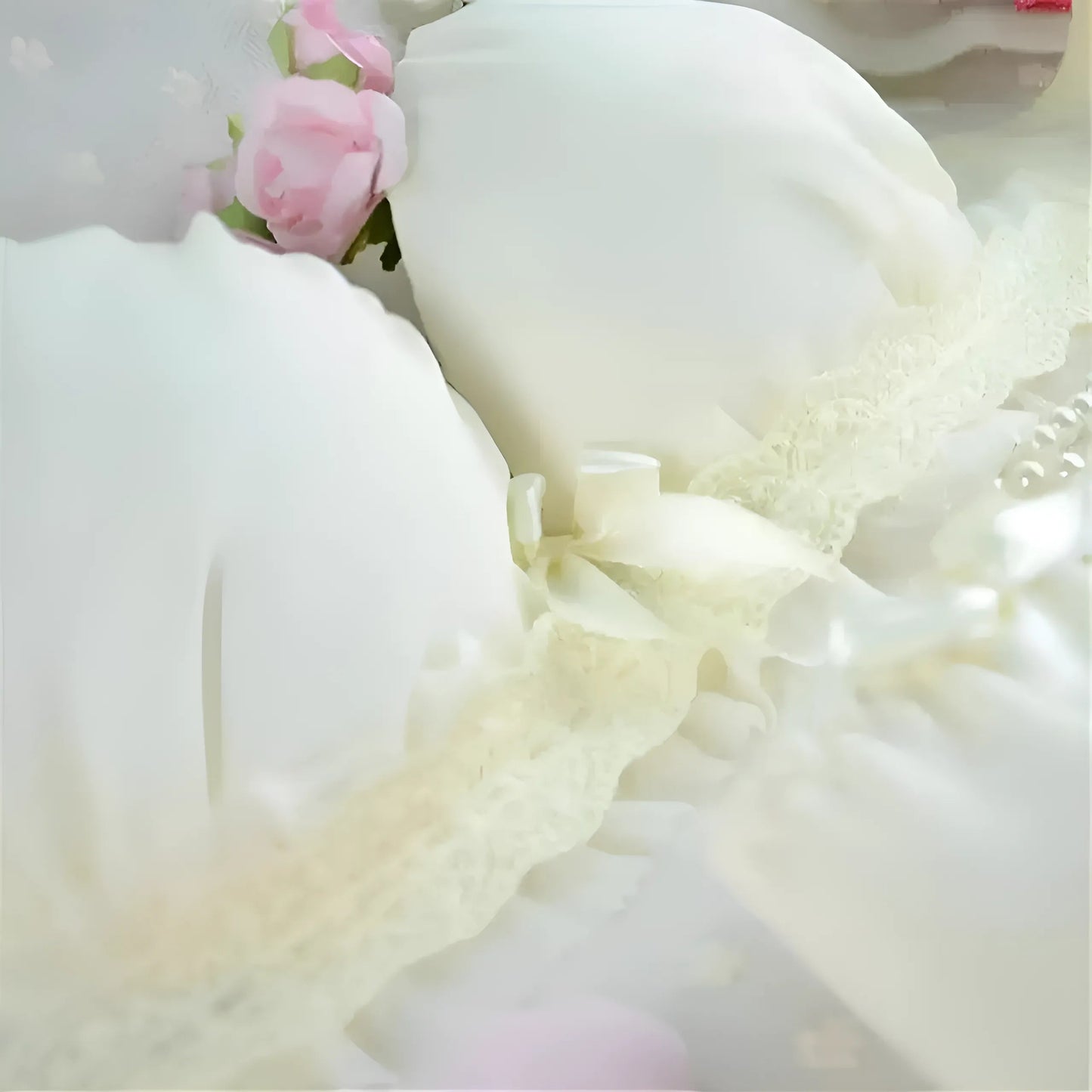 Crème Ensemble de lingerie en dentelle avec des nœuds