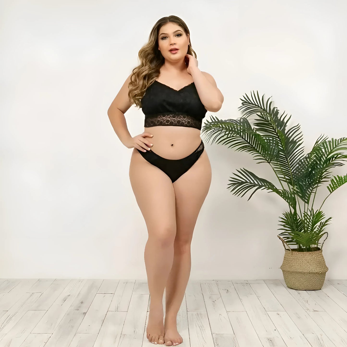 Ensemble de lingerie avec dentelle délicate en grandes tailles