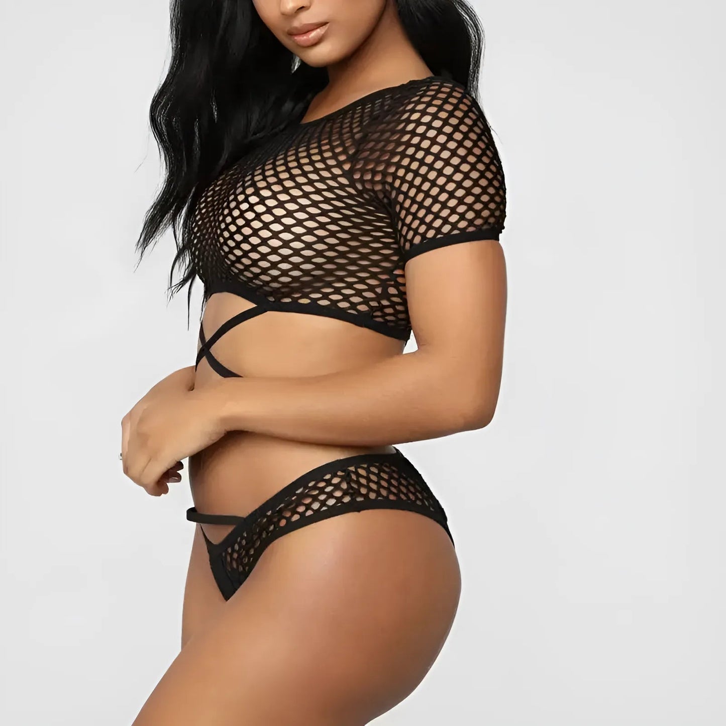 Ensemble de lingerie en dentelle et résille