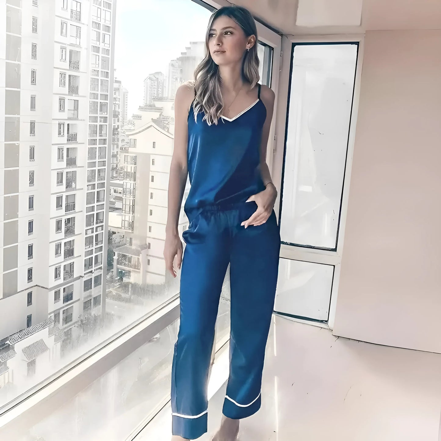 Ensemble de pyjama en soie avec pantalon long