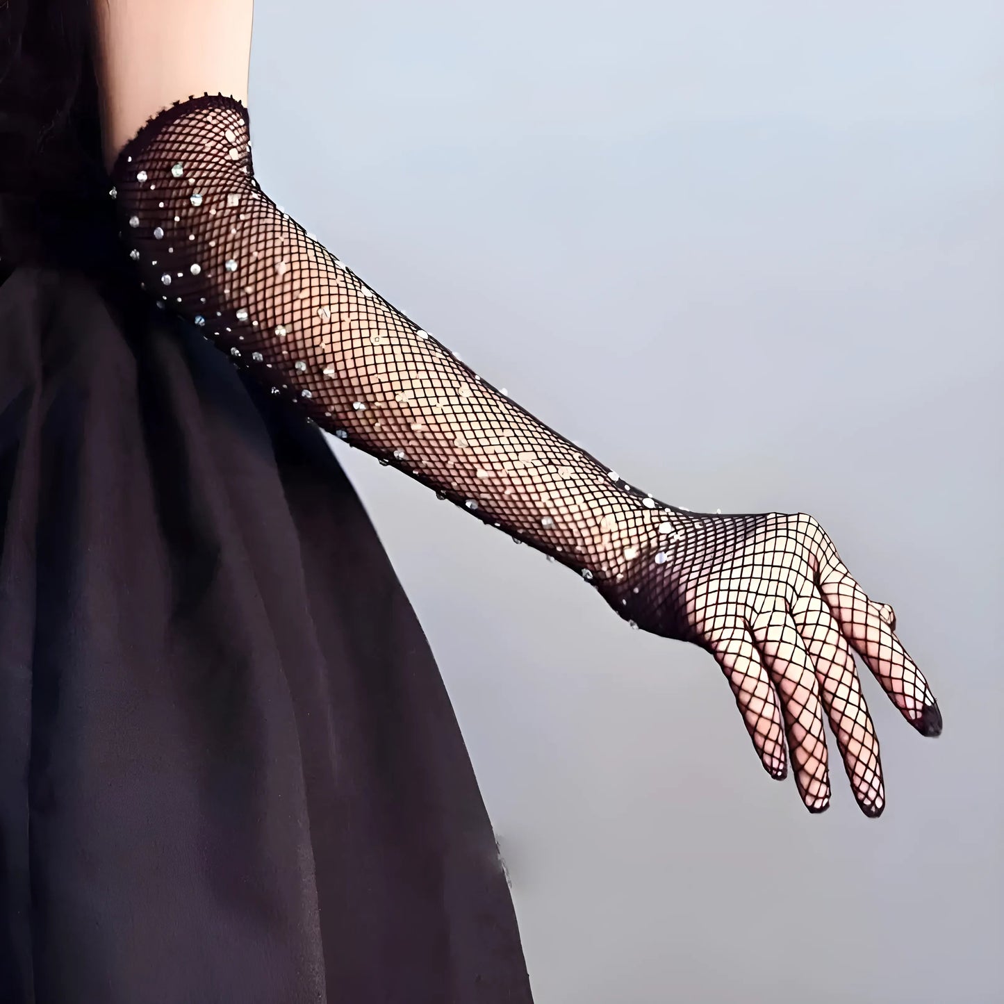 Gants en maille scintillante avec zirconia