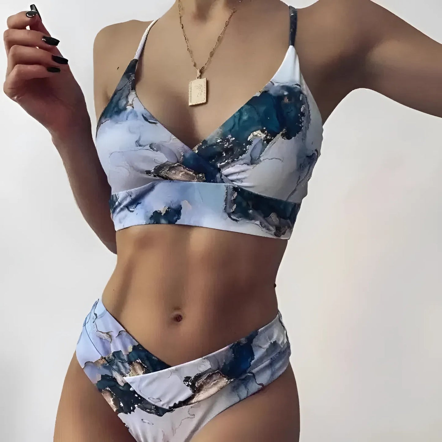 Gris 3 Maillot de bain deux pièces imprimé marbré