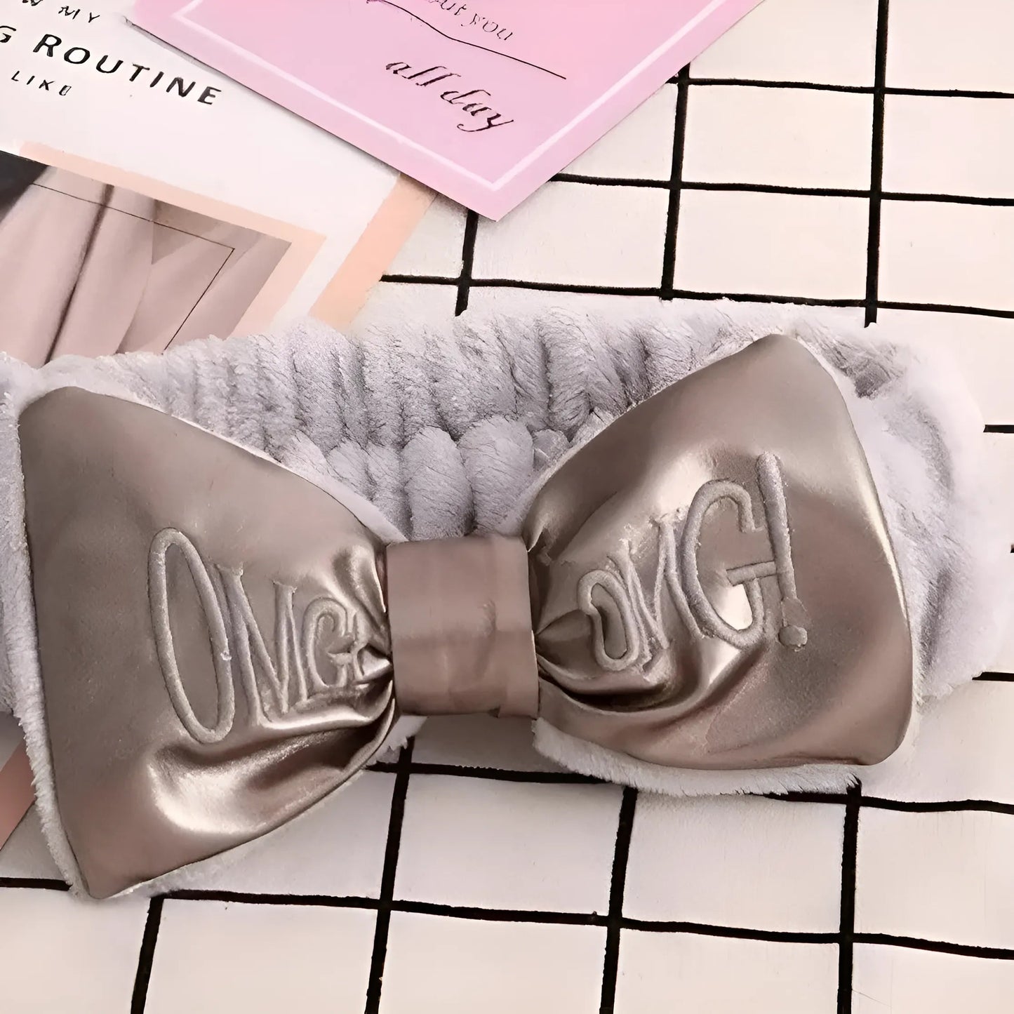 Gris Bandeau en satin avec nœud
