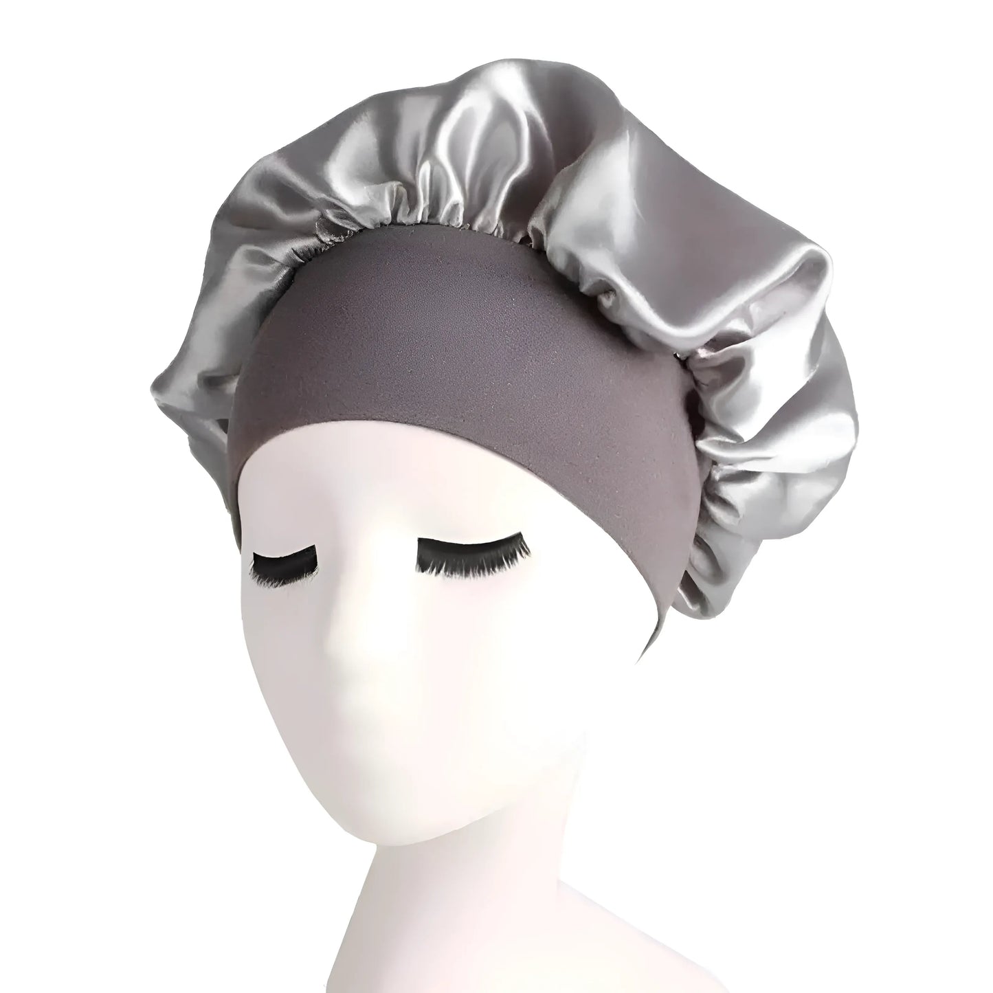 Gris Bonnet de sommeil en satin avec large bande élastique