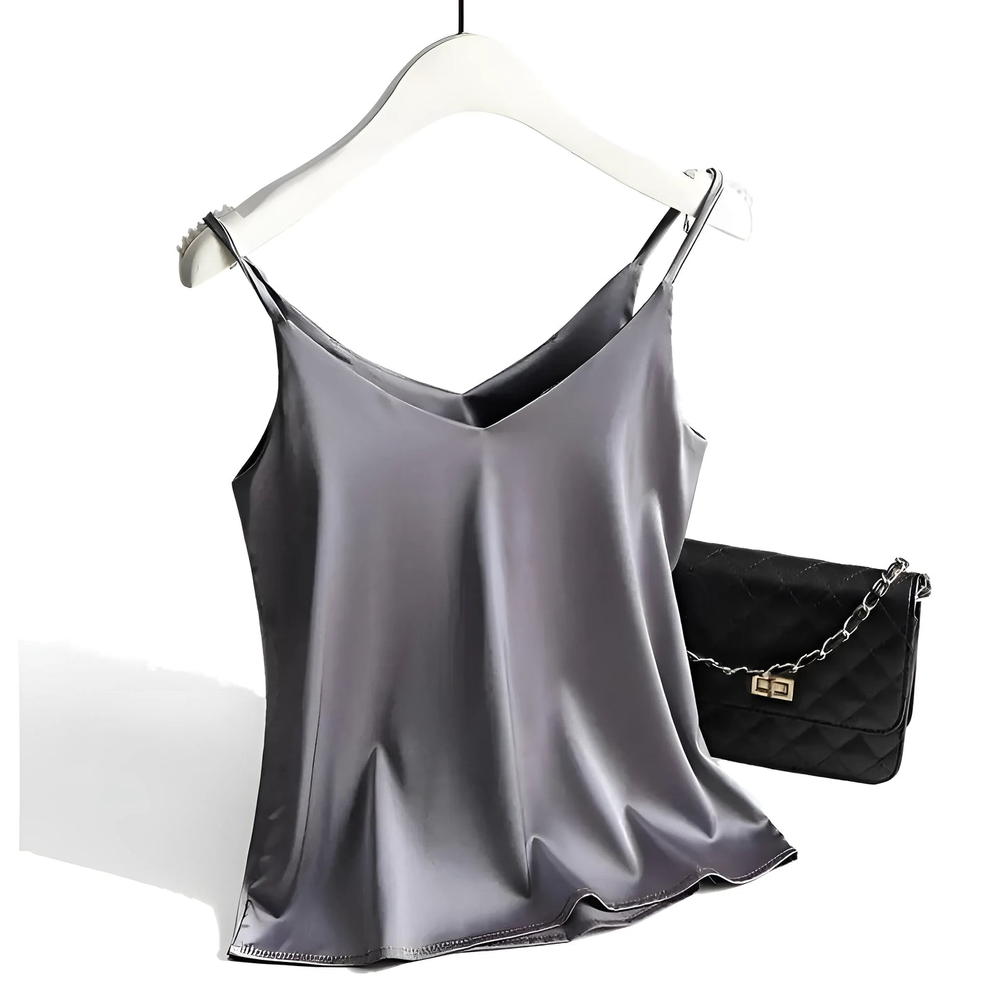 Gris Camisole en satin de soie pour femmes