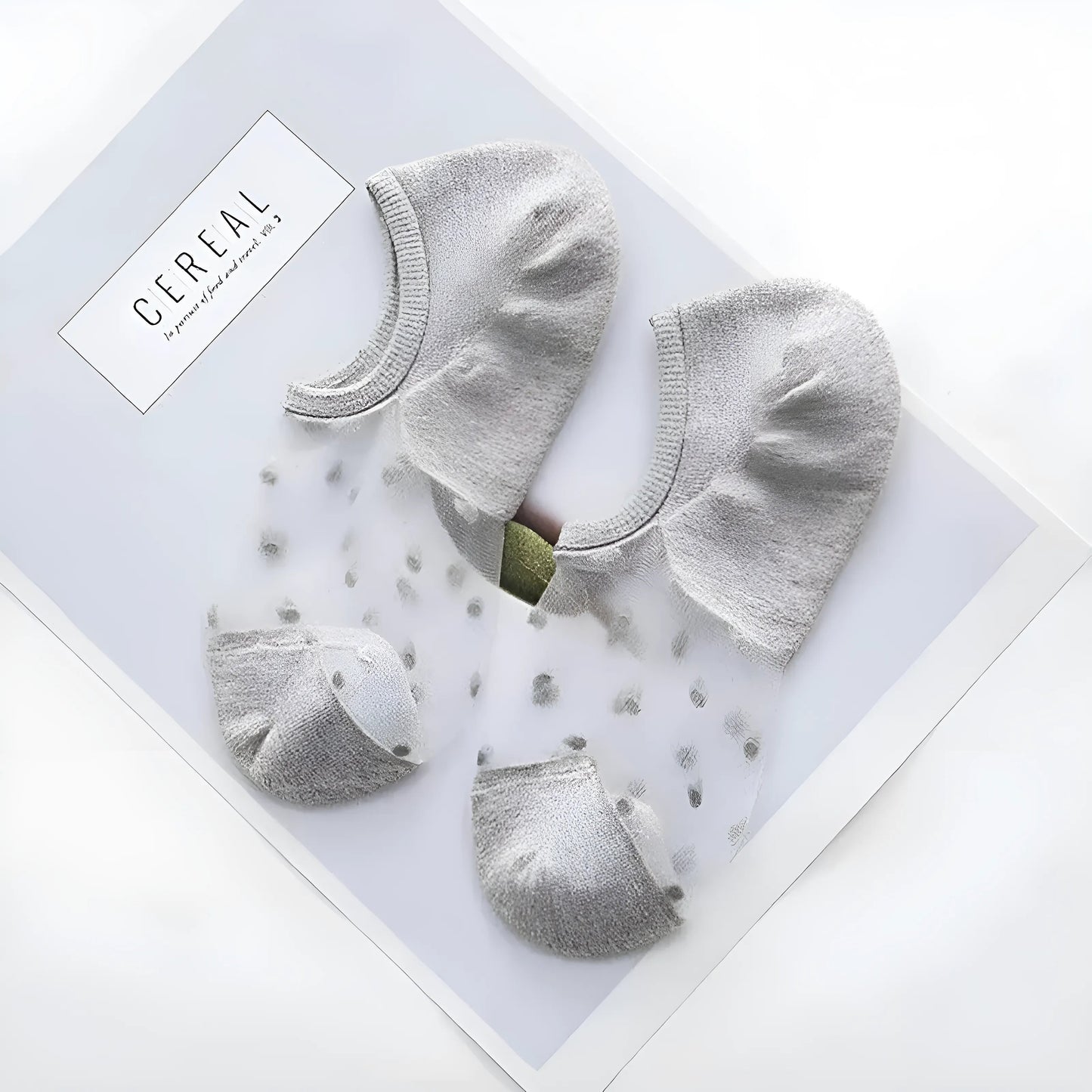 Gris Chaussettes de cheville avec insert transparent