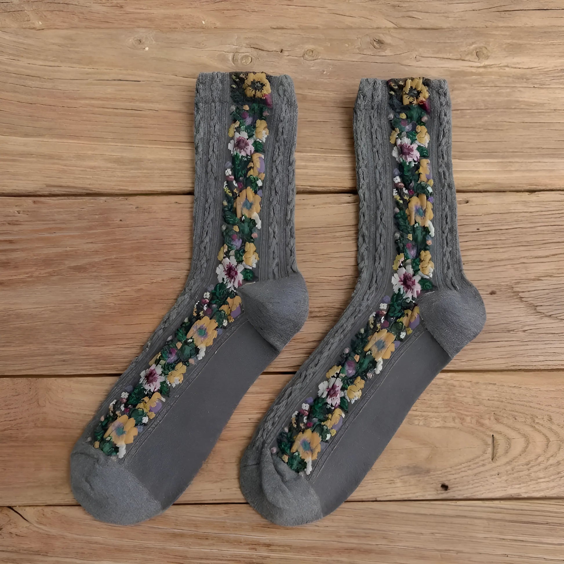 Gris Chaussettes décoratives à motif floral