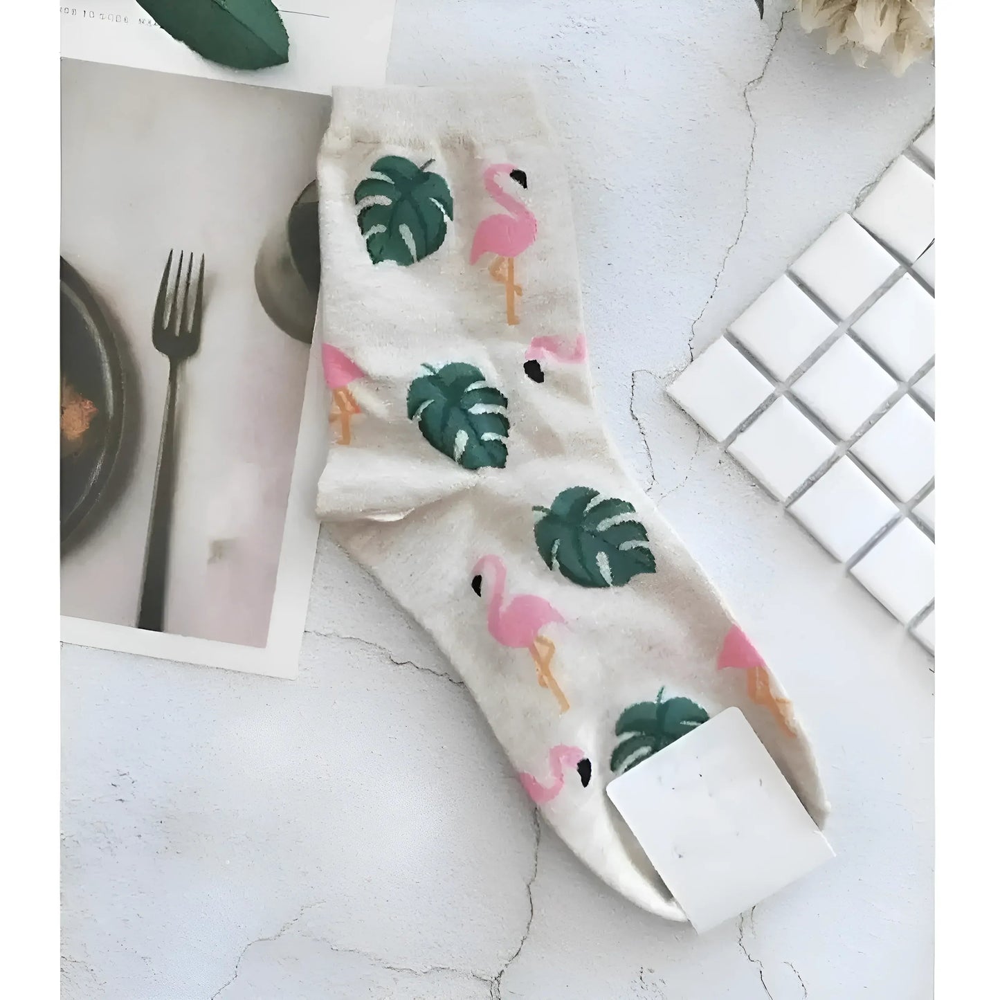 Gris clair Chaussettes longues avec des imprimés colorés