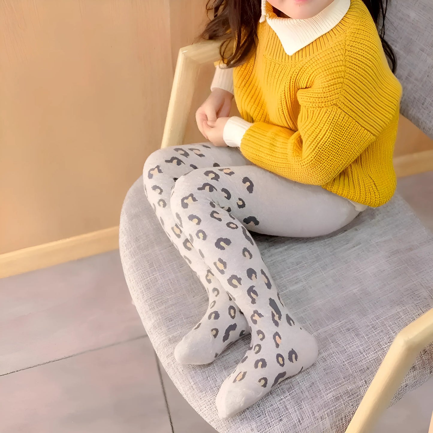 Gris clair Collants à imprimé léopard pour enfants