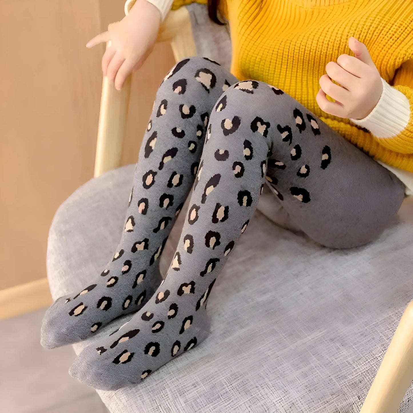 Gris Collants à imprimé léopard pour enfants