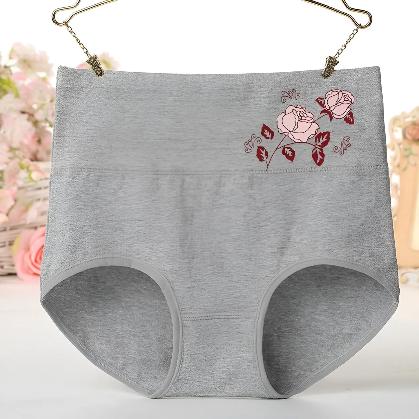 Gris Culottes taille haute avec rose décorative