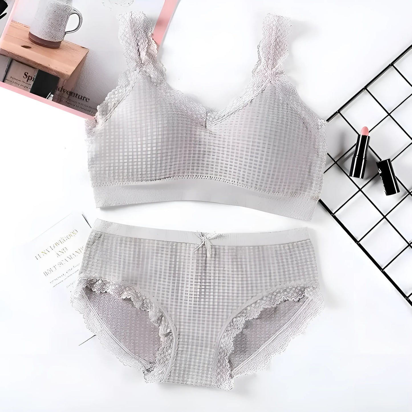 Gris Ensemble de lingerie avec dentelle
