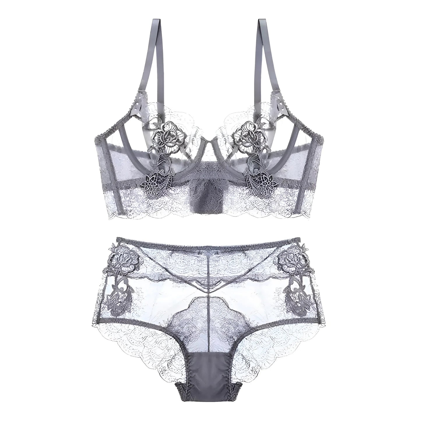 Gris Ensemble de lingerie en dentelle