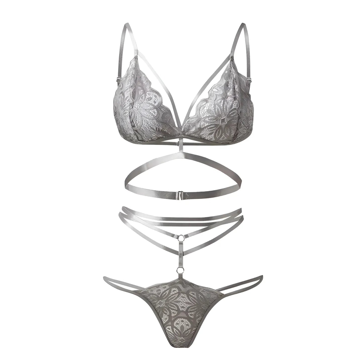 Gris Ensemble de lingerie en dentelle avec bretelles