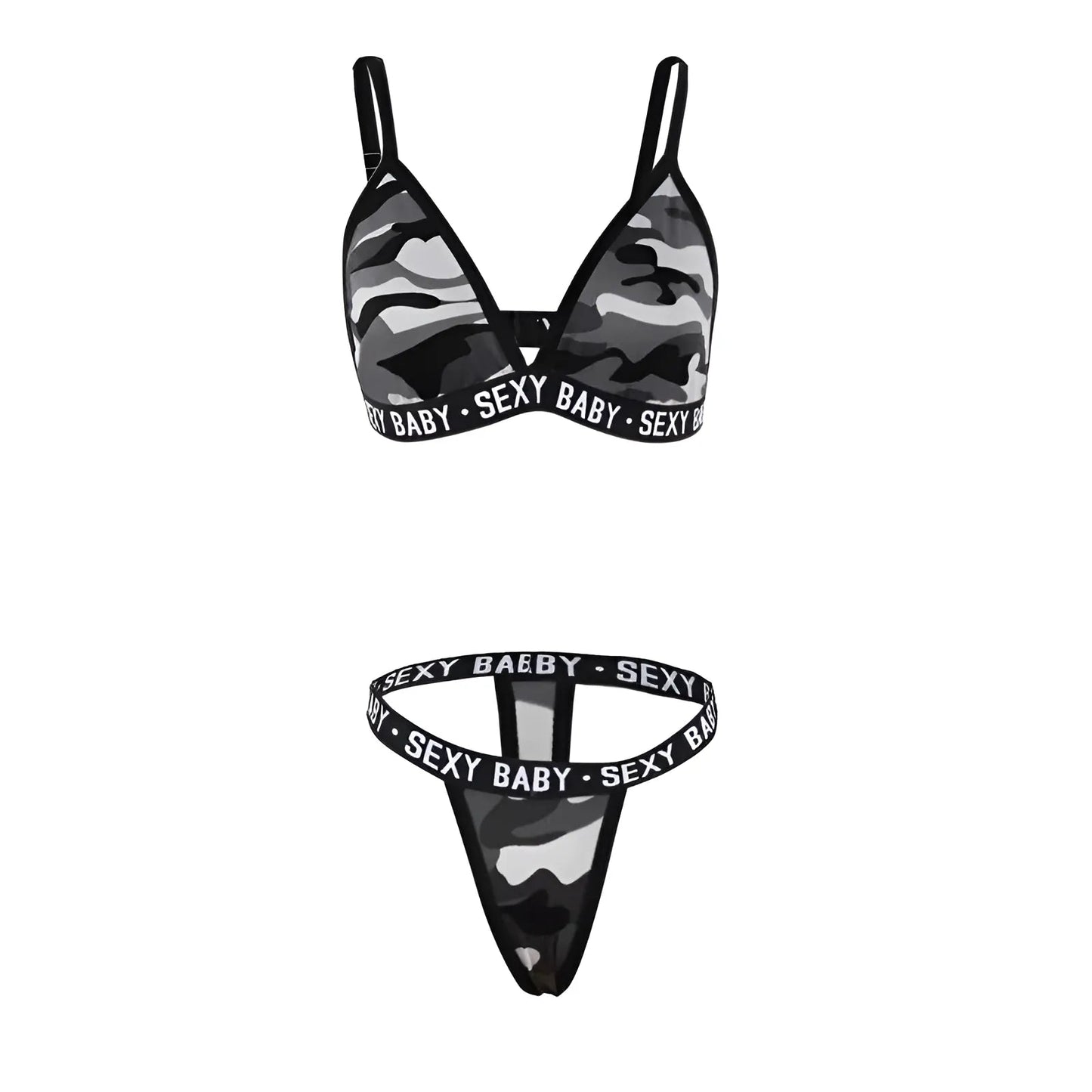 Gris Ensemble de lingerie imprimé camouflage