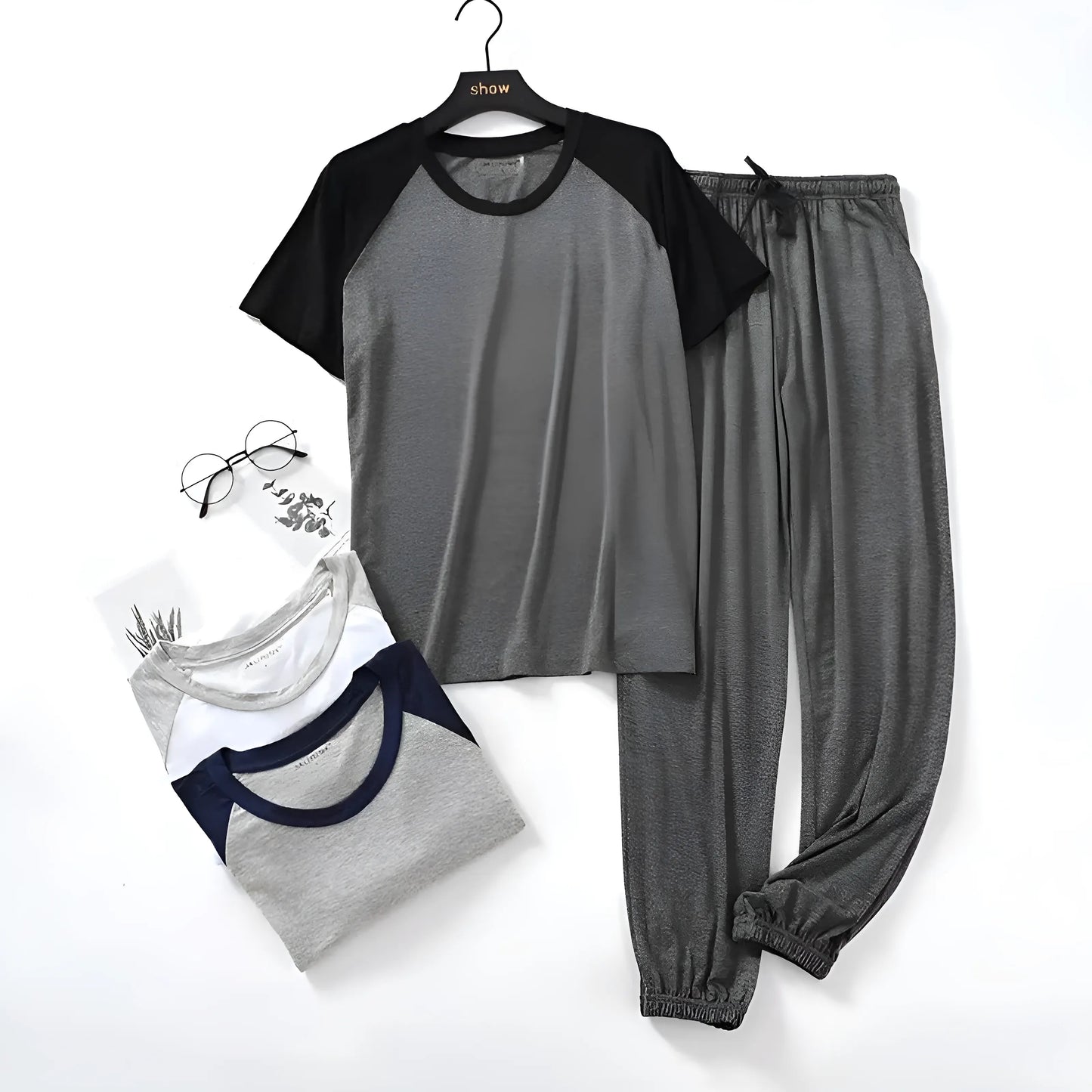 Gris Ensemble de pyjama bicolore pour hommes