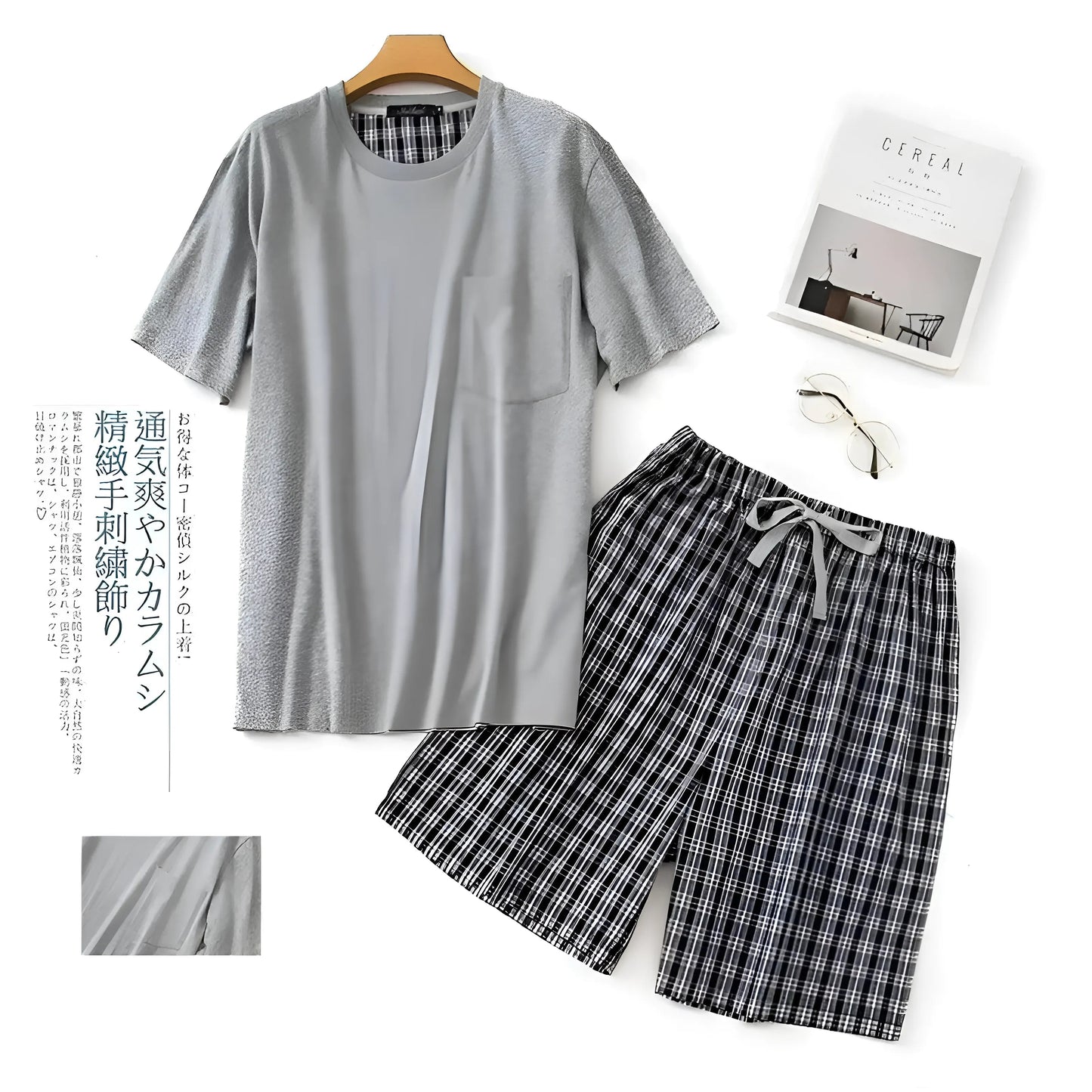 Gris Ensemble de pyjama court pour hommes