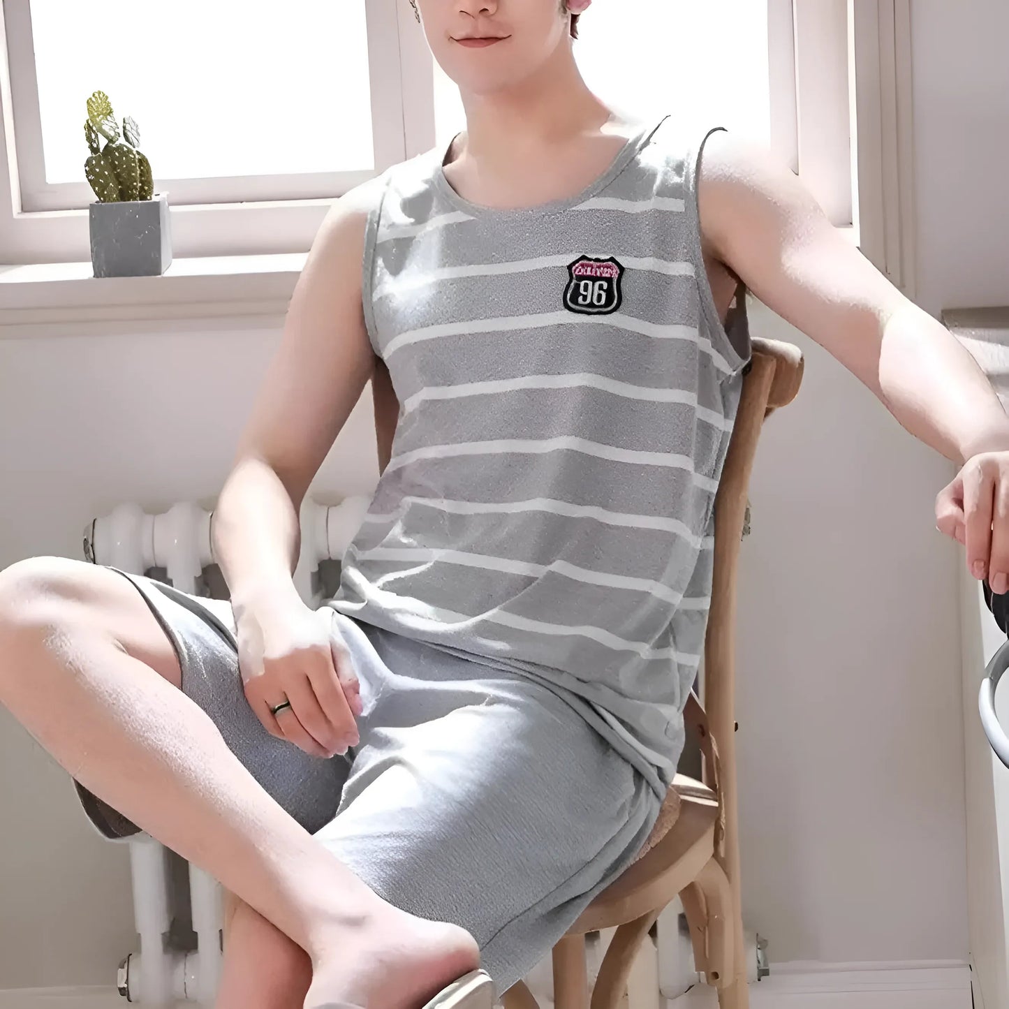 Gris Ensemble de pyjama sans manches pour hommes